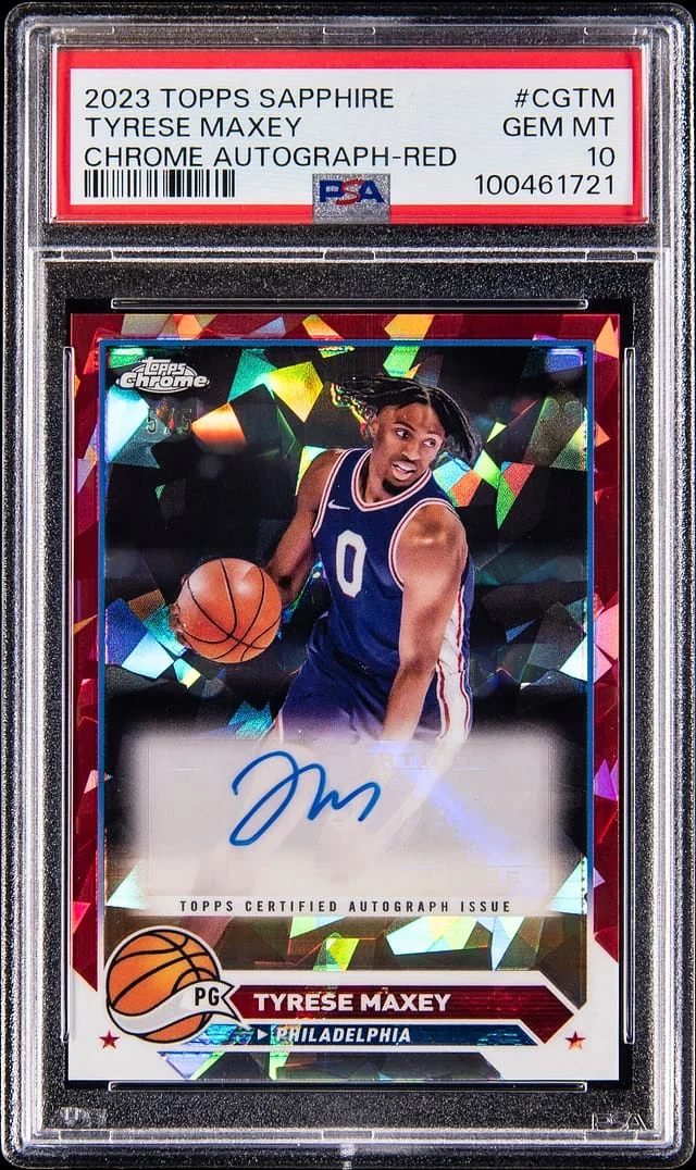 2023-24 Topps Chrome Sapphire Tyrese Maxey Autograph Red Refractor #CG-TM card image