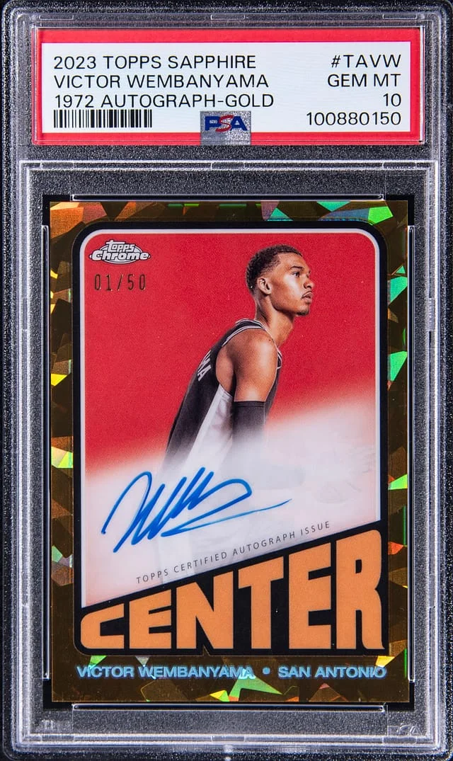 2023-24 Topps Chrome Sapphire Victor Wembanyama 72 Autographs Gold Refractor #TA-VW card image
