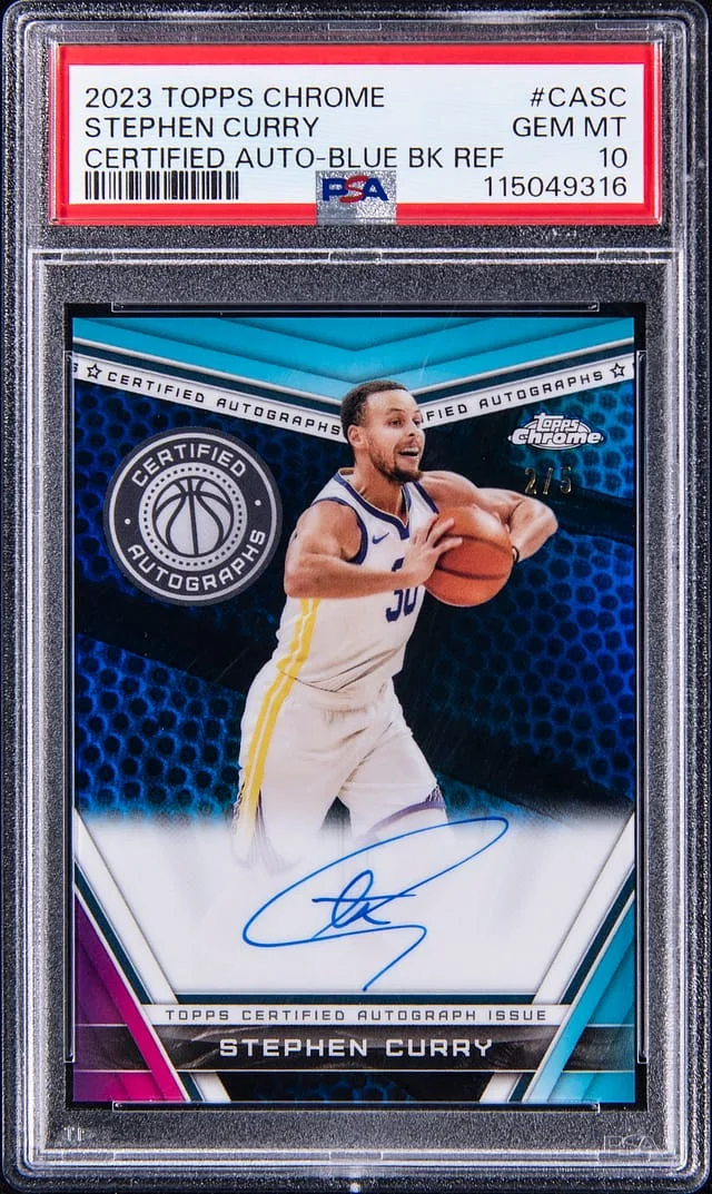 2023-24 Topps Chrome Stephen Curry Certified Autograph-Blue Black Refractor #CA-SC card image