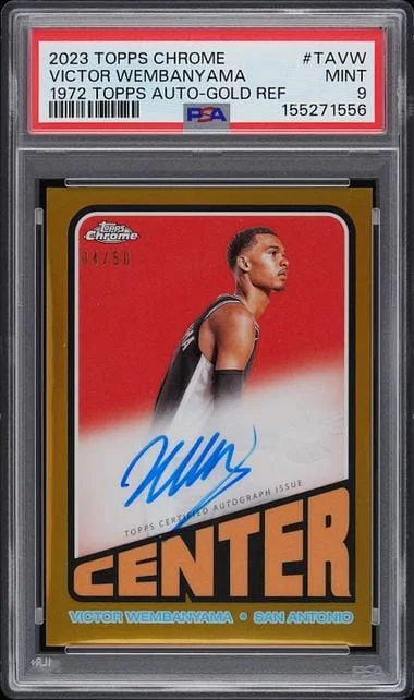 2023-24 Topps Chrome Victor Wembanyama 1972 Topps Autographs Gold Refractor #TA-VW card image