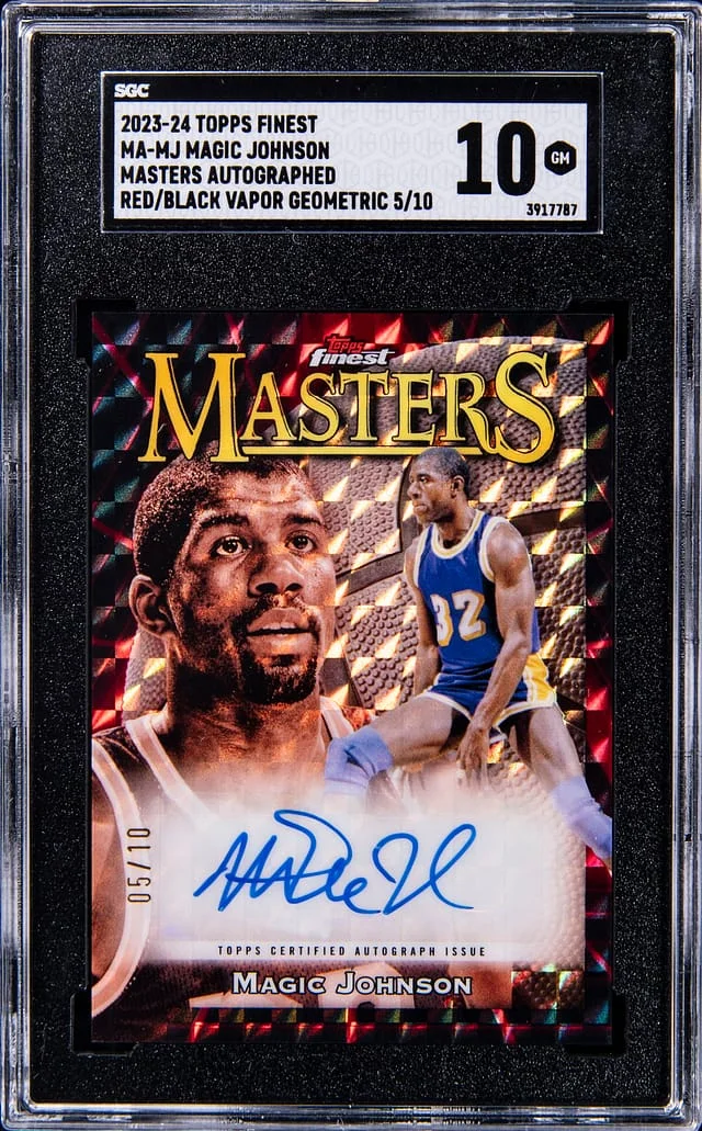 2023-24 Topps Finest Magic Johnson Masters Autographed Red/Black Vapor Geometric #MA-MJ card image