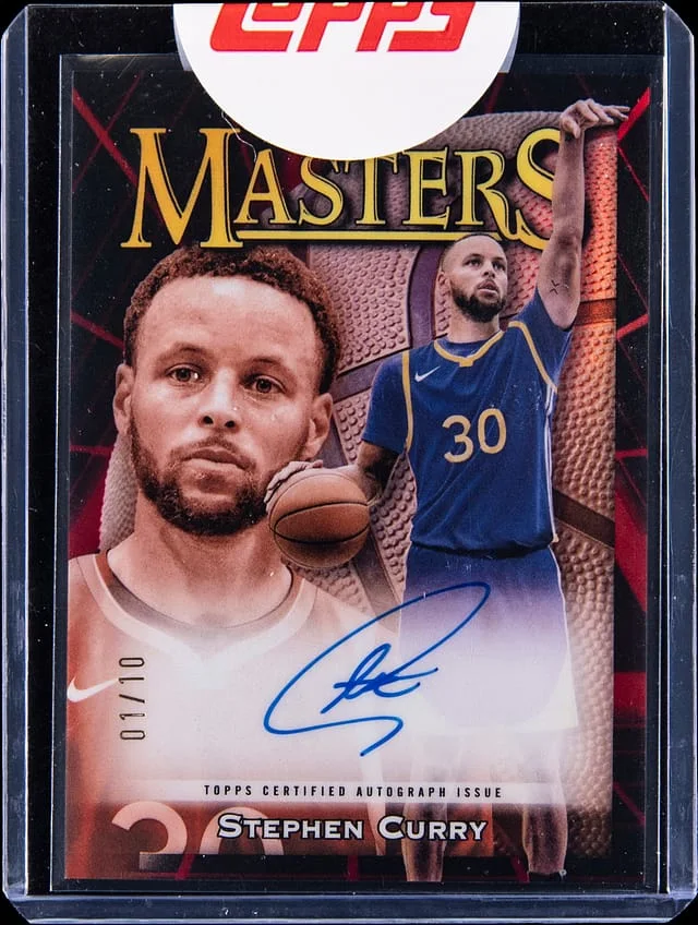 2023-24 Topps Finest Stephen Curry Masters Autograph Red/Black Vapor Geometric Refractor #MA-SC card image