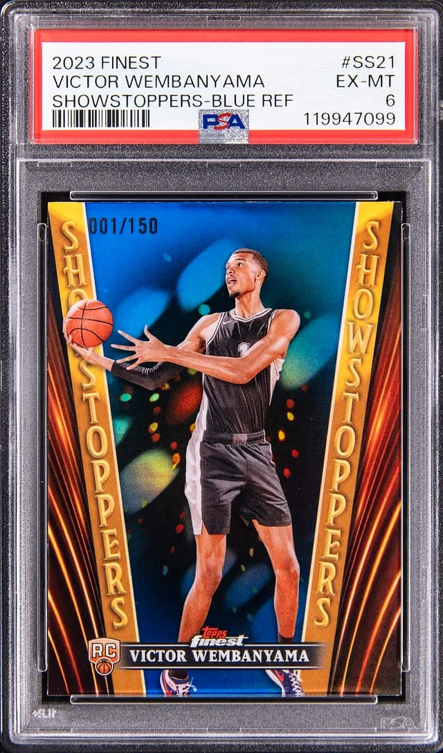 2023-24 Topps Finest Victor Wembanyama Showstoppers Blue Refractor #SS-21 card image