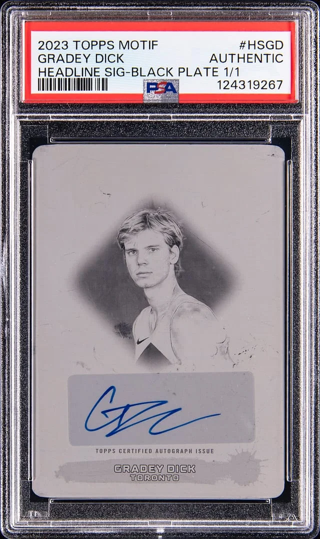 2023-24 Topps Gradey Dick Motif Headline Signatures Black Printing Plate #HS-GD card image