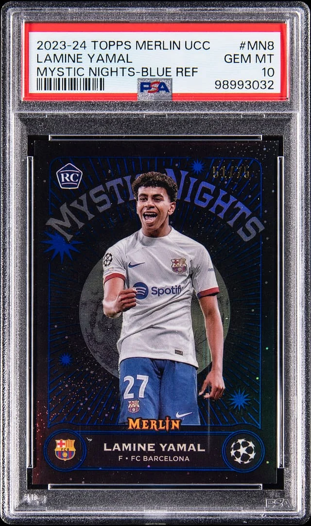2023-24 Topps Lamine Yamal Merlin UCC Mystic Nights Blue Refractor #MN-8 card image