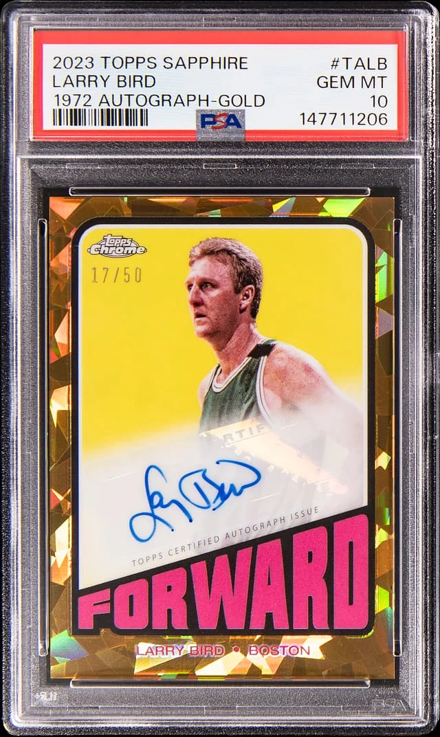 2023-24 Topps Larry Bird Sapphire 1972 Autograph-Gold #TALB card image