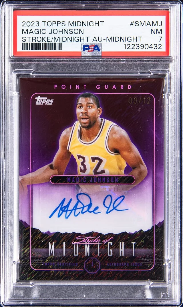 2023-24 Topps Magic Johnson Midnight Stroke of Midnight Autograph Midnight #SMA-MJ card image