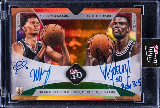 2023-24 Topps Now Victor Wembanyama/David Robinson Dual Autograph Orange #WR-1D card image
