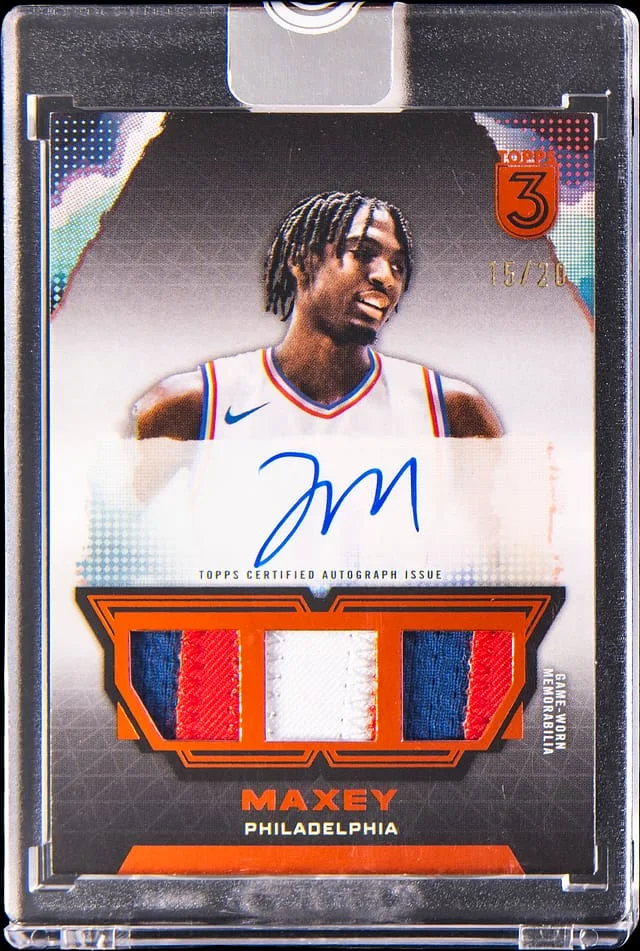 2023-24 Topps Tyrese Maxey 3 Triple Relics Autographs #TRA-TM card image