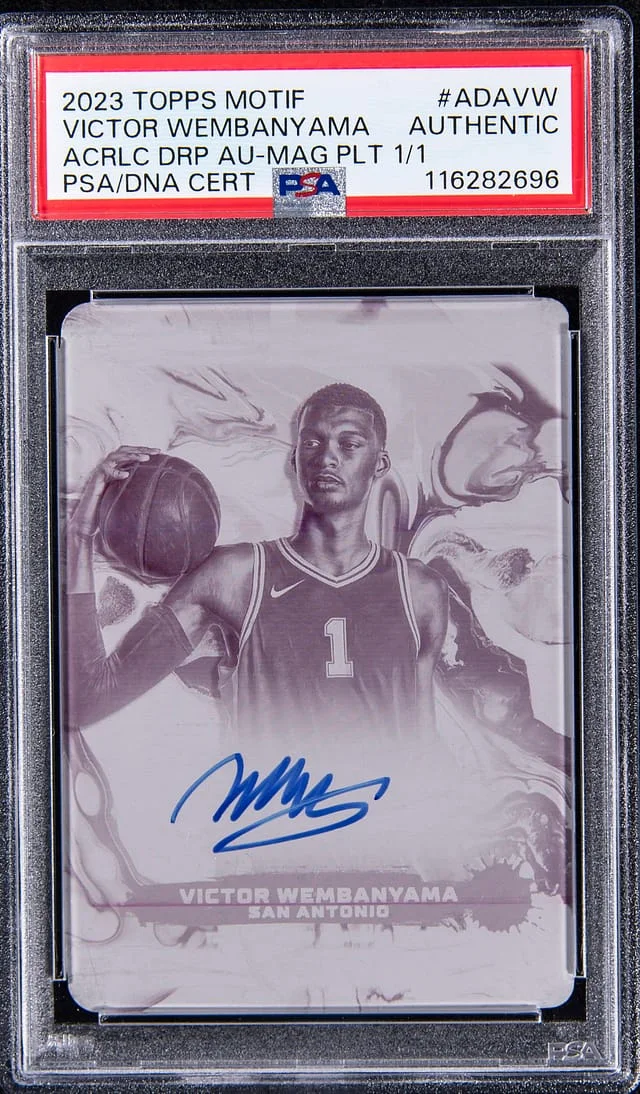 2023-24 Topps Victor Wembanyama Motif Acrylic Drip Autographs Magenta Printing Plate #ADA-VW card image