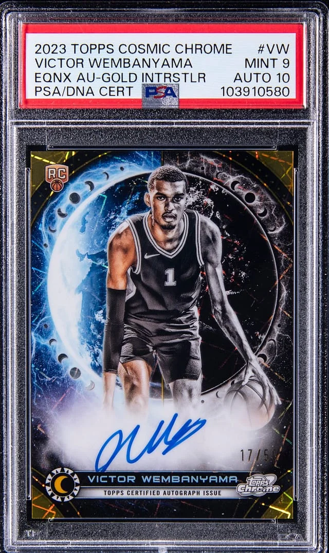 2023-24 Topps Victor Wembanyama Cosmic Chrome Equinox Autographs Gold Interstellar Refractor #ERA-VW card image