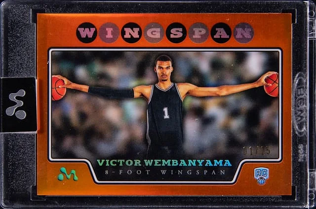 2023-24 Topps Victor Wembanyama - Jersey Number - Topps Encased Mercury Wingspan Orange Refractor #VW-9 card image