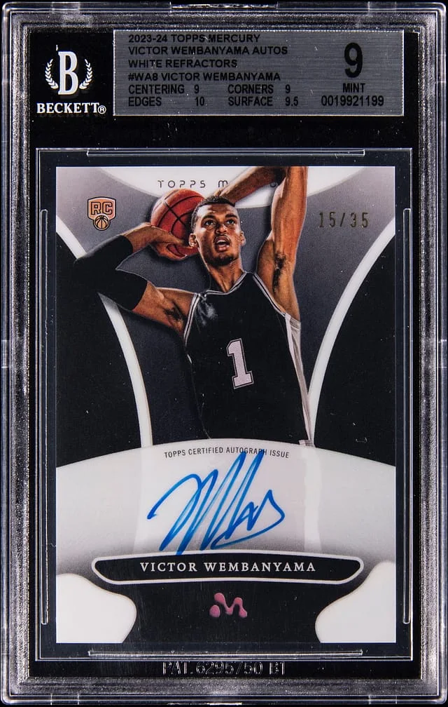 2023-24 Topps Victor Wembanyama Mercury Autograph Blue Refractor #WA-8 card image