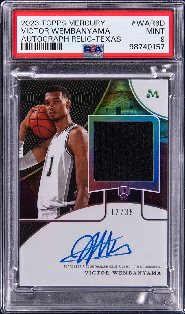 2023-24 Topps Victor Wembanyama Mercury Autograph Relic Texas Refractor #WAR6D card image