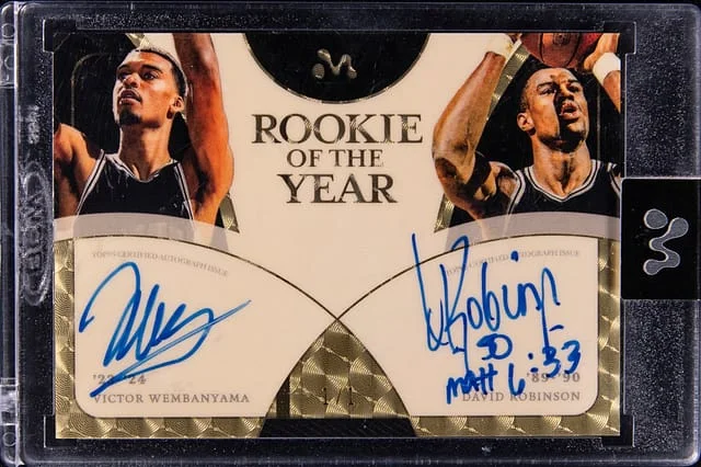 2023-24 Topps Victor Wembanyama/David Robinson Mercury Victor Wembanyama of The Year Dual Autographs SuperFractor #VW-DR card image