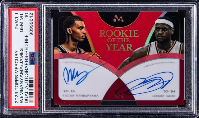 2023-24 Topps Victor Wembanyama/LeBron James Mercury Dual Autographs Red Refractor #VW-LJ card image