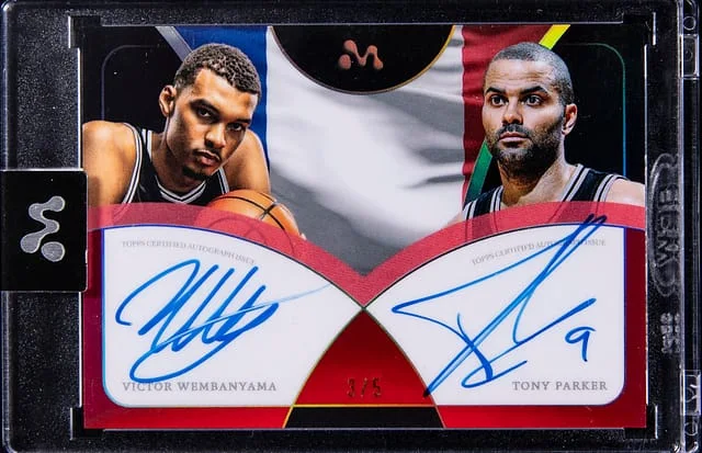 2023-24 Topps Victor Wembanyama/Tony Parker Mercury Victor Wembanyama Dual Autographs Red Refractor #VW-TP card image