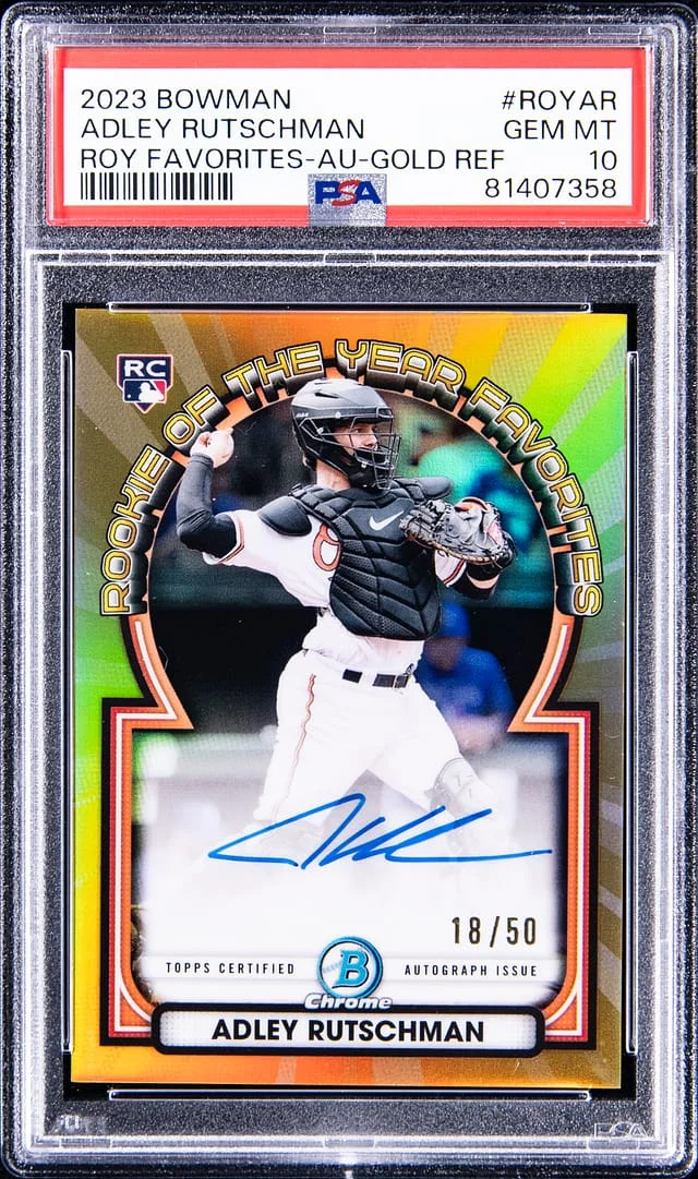 2023 Bowman Adley Rutschman of the Year Favorites Autograph Gold Refractor #ROY-AR card image