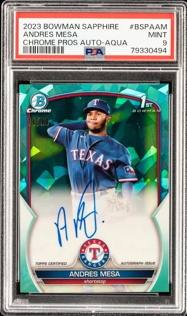 2023 Bowman Andres Mesa Sapphire Edition Chrome Prospects Autographs Aqua #BSPA-AM card image