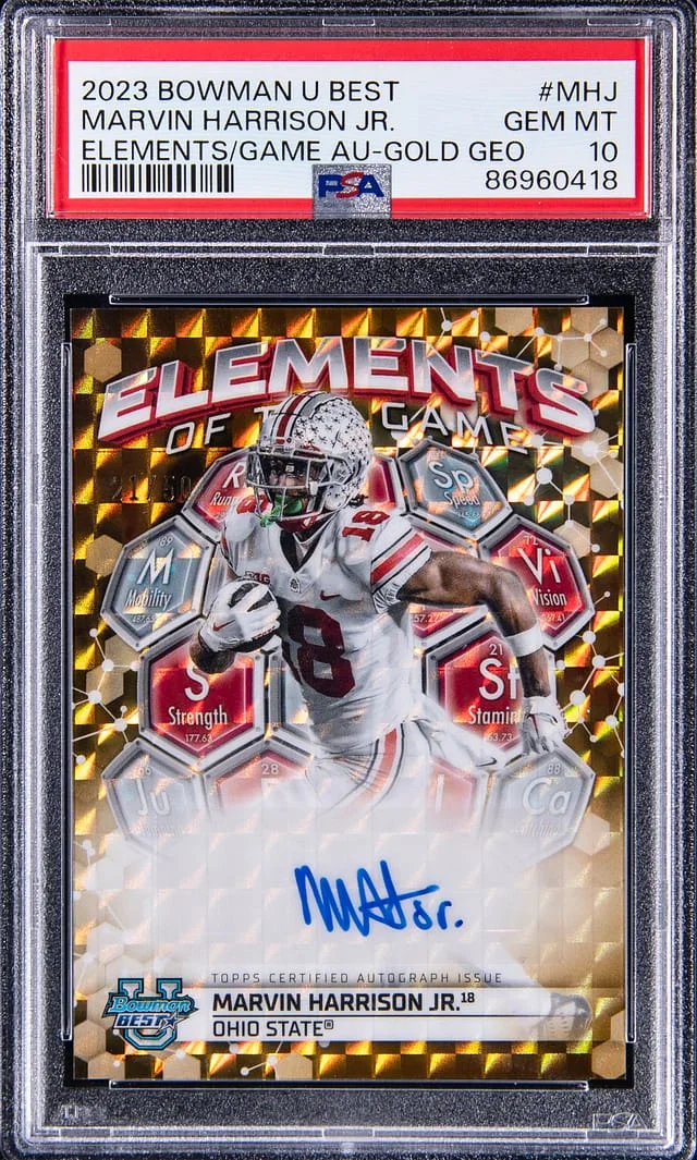 2023 Bowman Best Marvin Harrison Jr. University Elements of the Game Autograph Gold Geometric #MHJ card image