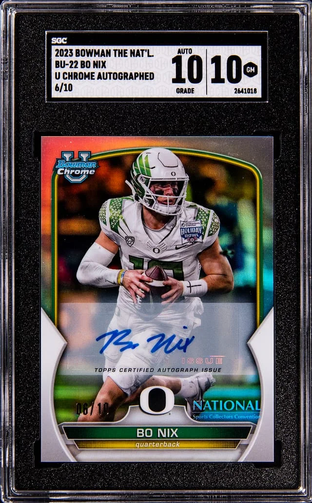 2023 Bowman Bo Nix The National University Chrome Autographed #BU-22 card image