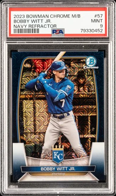 2023 Bowman Bobby Witt Jr. – Jersey Number Mega Box Chrome Navy #57 card image
