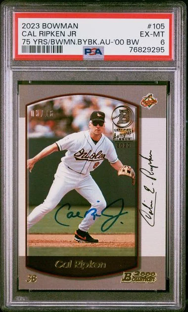 2023 Bowman Bowman 105 Cal Ripken Jr 75 Years Of Bowman Buyback Autographs #2000 card image