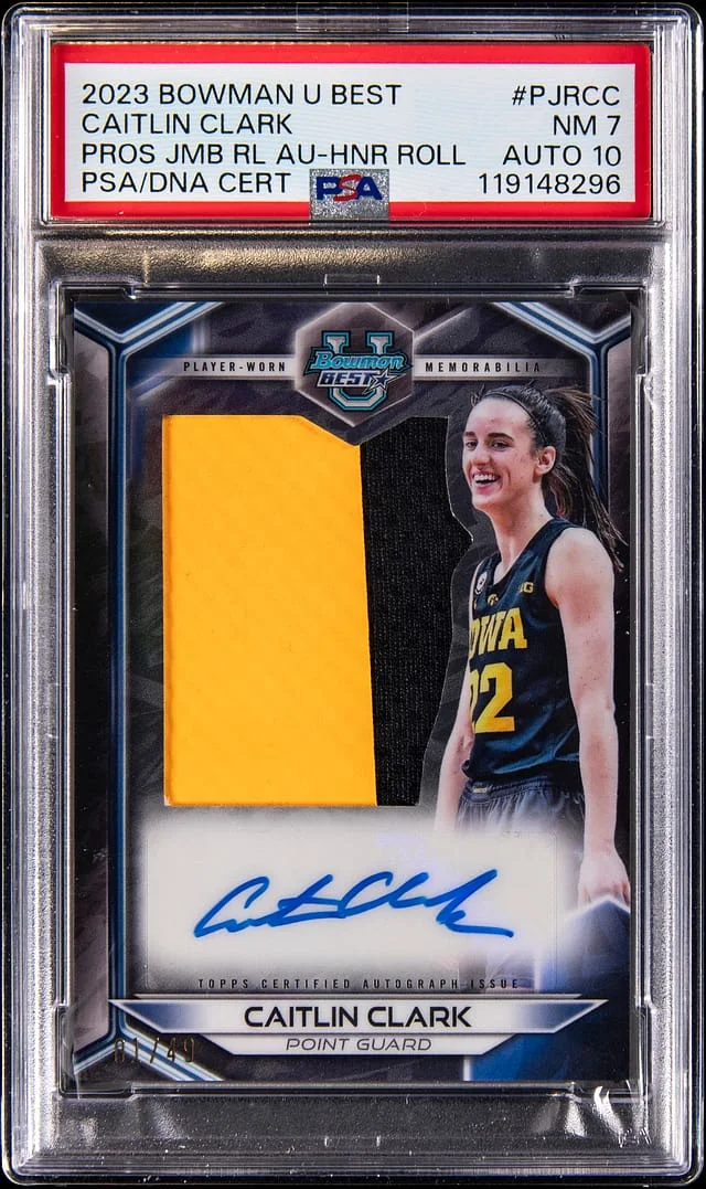 2023 Bowman Caitlin Clark U Now Prospect Jumbo Relic Autograph Honor Roll #PJR-CC card image