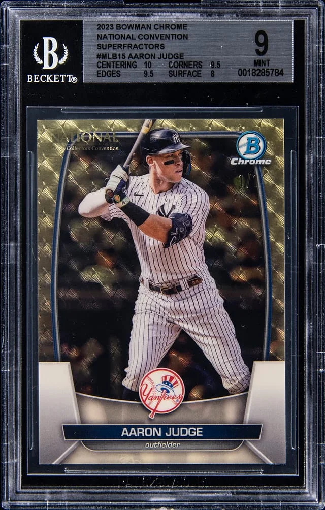 2023 Bowman Chrome Aaron Judge National Convention SuperFractors #MLB-15 card image