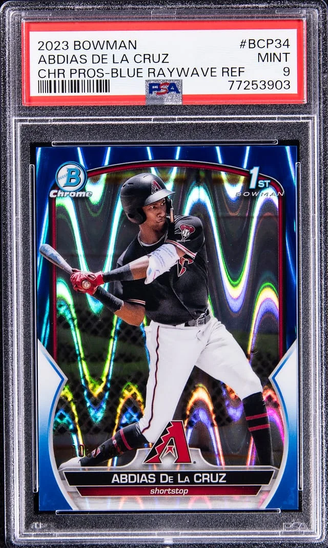 2023 Bowman Chrome Abdias De La Cruz Prospect Blue Raywave Refractor #BCP34 card image