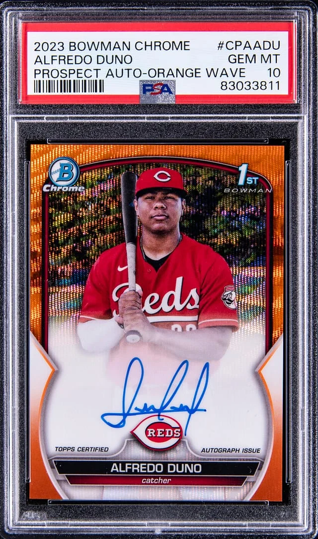 2023 Bowman Chrome Alfredo Duno Prospect Autograph Orange Wave Refractor #CPAADU card image