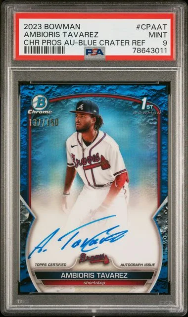 2023 Bowman Chrome Ambioris Tavarez Prospect Autographs Blue Lunar Crater Refractor #CPAAT card image