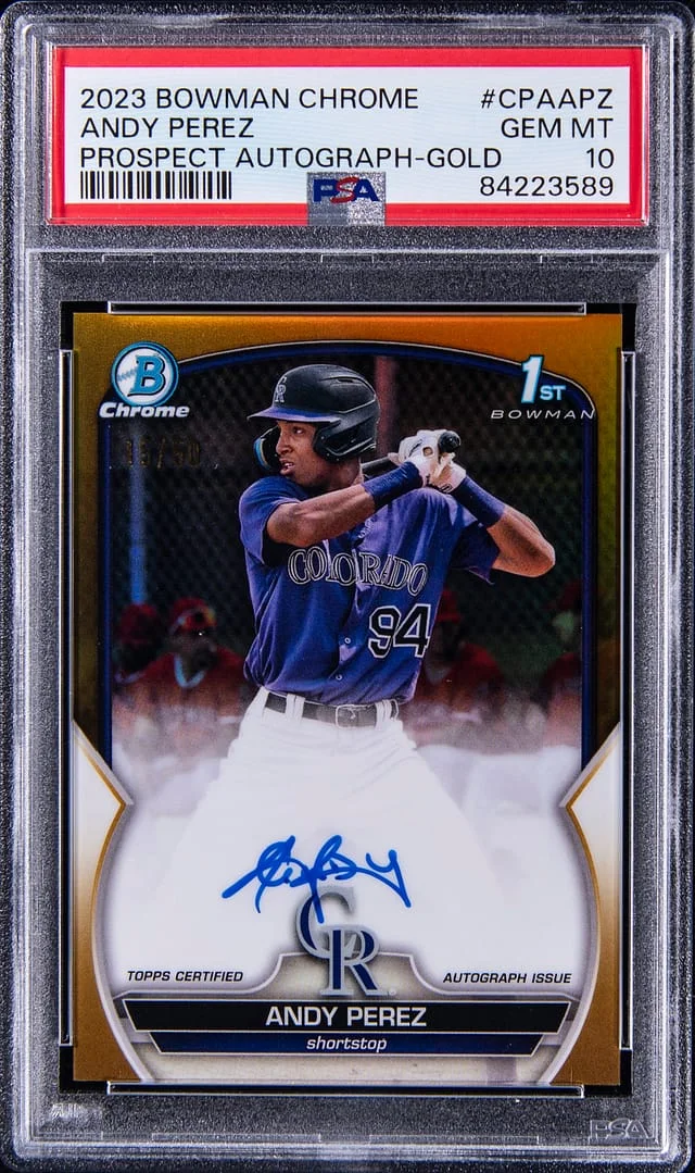 2023 Bowman Chrome Andy Perez Prospect Autographs Gold #CPA-APZ card image