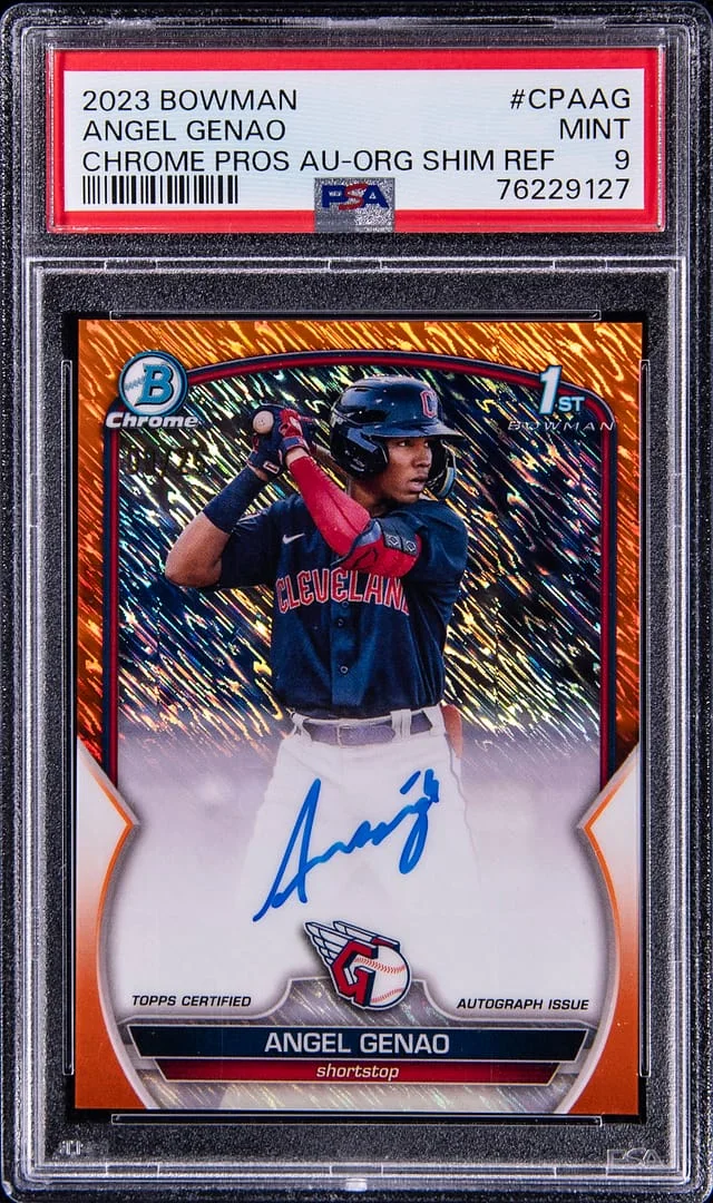 2023 Bowman Chrome Angel Genao Prospect Autographs Orange Shimmer Refractor #CPA-AG card image