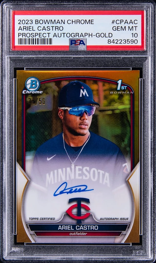 2023 Bowman Chrome Ariel Castro Prospect Autographs Gold #CPA-AC card image