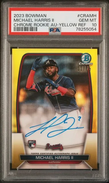 2023 Bowman Chrome Autographs Yellow Refractor Cramh Michael Harris II #no-number card image