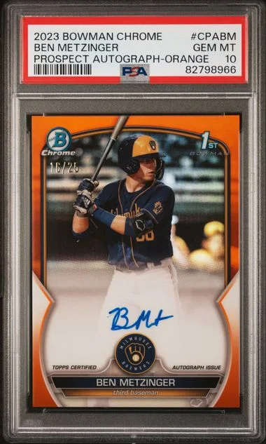 2023 Bowman Chrome Ben Metzinger Prospect Autographs Orange #CPABM card image