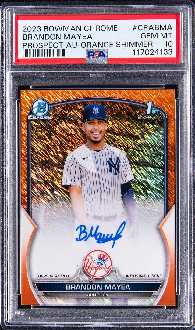 2023 Bowman Chrome Brandon Mayea Prospect Autograph Orange Shimmer #CPA-BMA card image