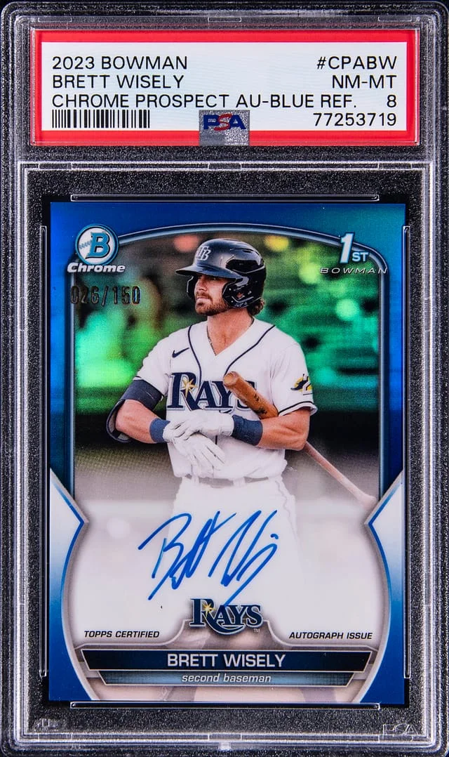 2023 Bowman Chrome Brett Wisely Prospect Autographs Blue Refractor #CPA-BW card image