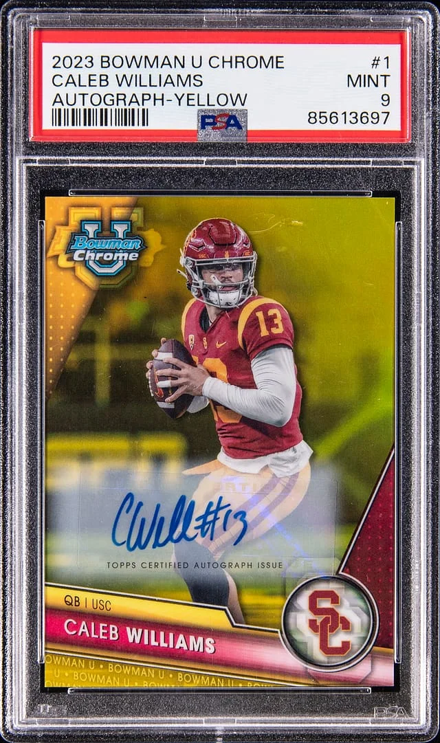 2023 Bowman Chrome Caleb Williams U Autograph Yellow #1 card image