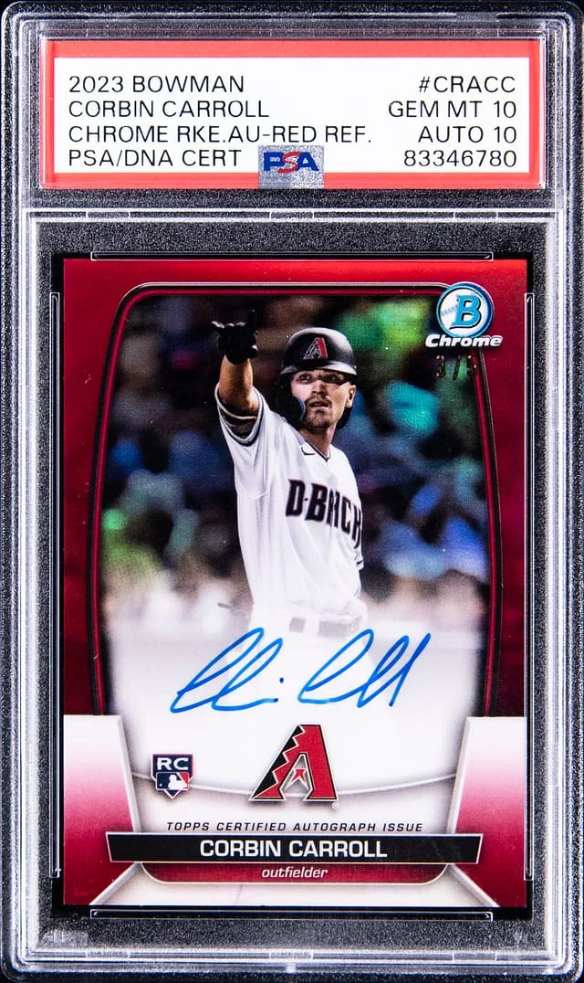 2023 Bowman Chrome Corbin Carroll Autographs Red Refractor #CRA-CC card image