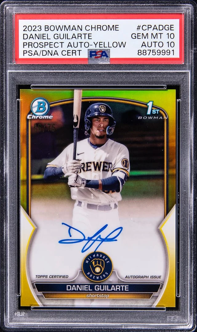 2023 Bowman Chrome Daniel Guilarte Prospect Autograph Yellow #CPADGE card image