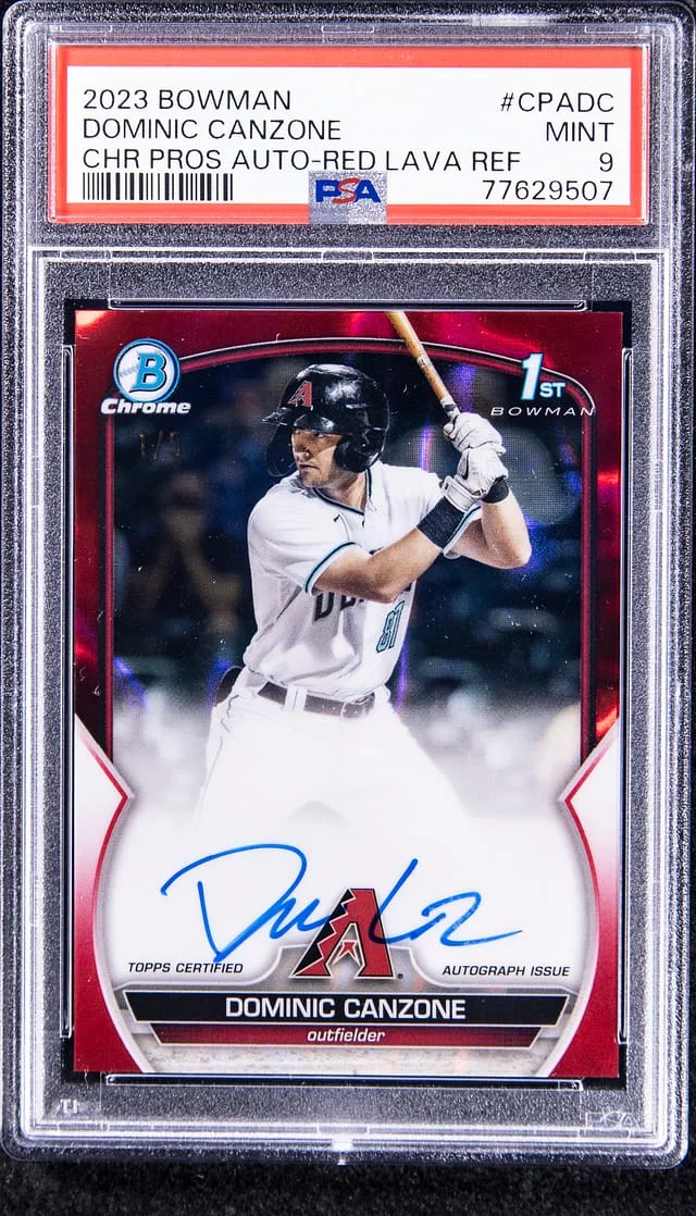 2023 Bowman Chrome Dominic Canzone Prospect Autograph Red Lava Refractor #CPA-DC card image
