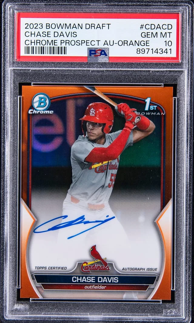 2023 Bowman Chrome Draft Chase Davis Prospect Autograph Orange Refractor #CDACD card image