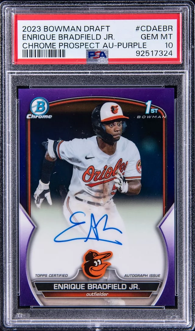 2023 Bowman Chrome Draft Enrique Bradfield Jr Prospect Autograph Purple #CDAEBR card image