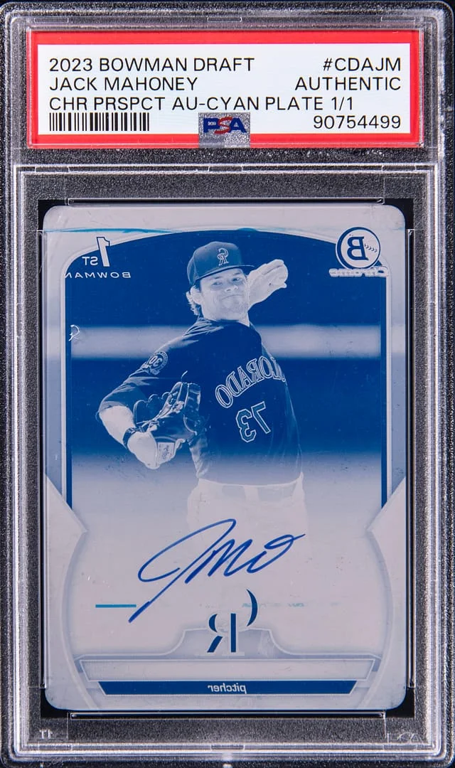 2023 Bowman Chrome Draft Jack Mahoney Prospect Autograph Cyan Plate #CDA-JM card image