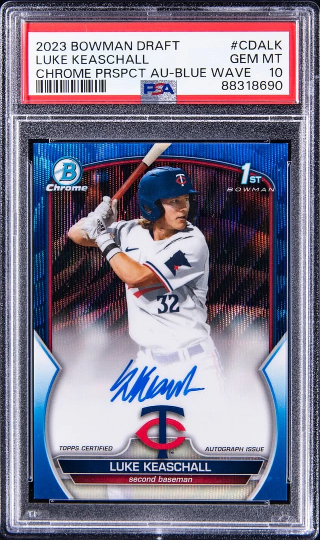2023 Bowman Chrome Draft Luke Keaschall Prospect Autograph Blue Wave #CDALK card image