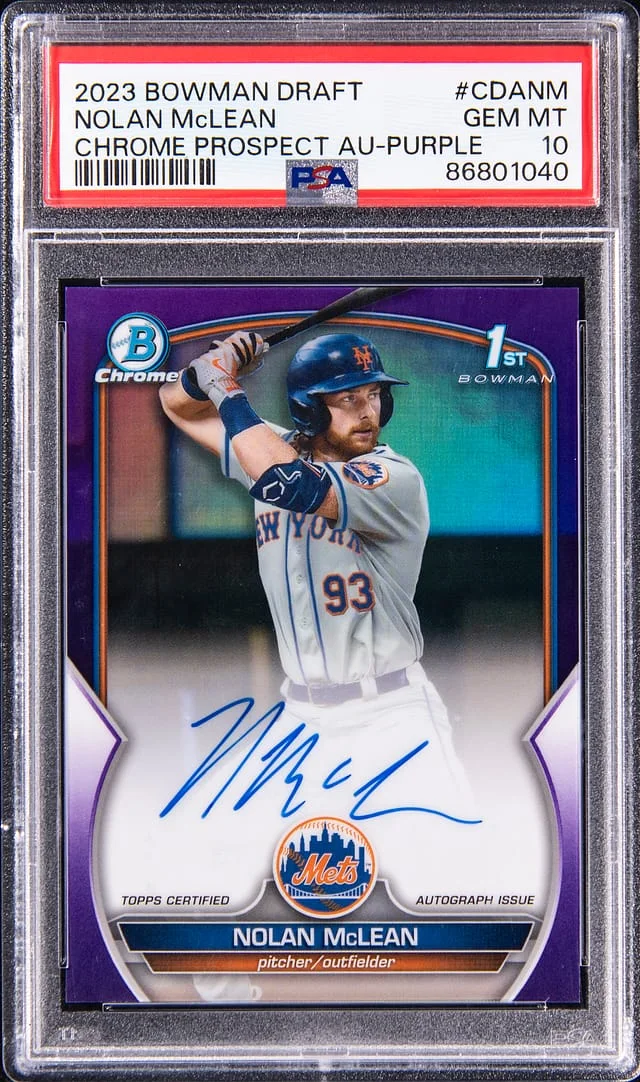 2023 Bowman Chrome Draft Prospect Autographs Purple CDA-NM Nolan McLean #no-number card image