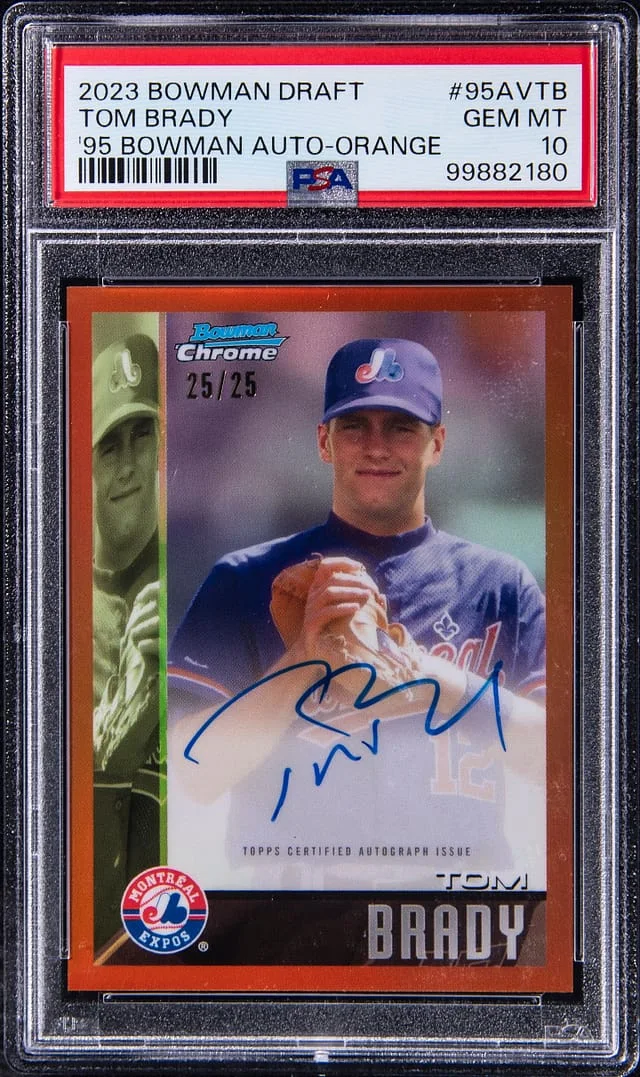 2023 Bowman Chrome Draft Tom Brady 1995 Bowman Dream Draft Picks Autographs Orange #95AV-TB card image