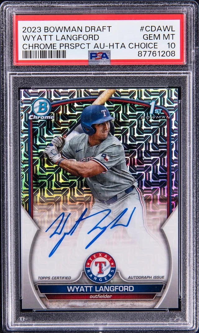 2023 Bowman Chrome Draft Wyatt Langford Prospect Autographs HTA Choice Refractor #CDA card image